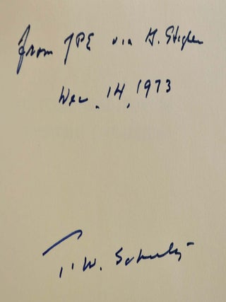 CULTURAL FOUNDATIONS OF INDUSTRIAL CIVILIZATION. Signed and inscribed by the Nobel Prize winning economist Theodore W. Schultz.