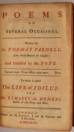 Item #012601 POEMS ON SEVERAL OCCASIONS. Written by Dr. Thomas Parnell, Late Arch-Deacon of...