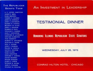Item #012904 Illinois Republican State Senator Testimonial Dinner program signed by Ronald Reagan...