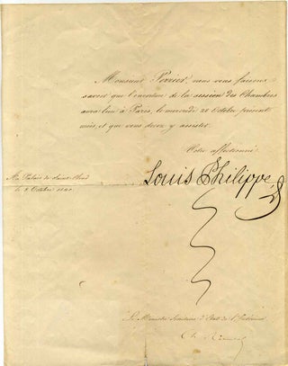 Item #015856 Document signed by Louis Philippe I (1773-1850) as King of France (1830-1848) during...