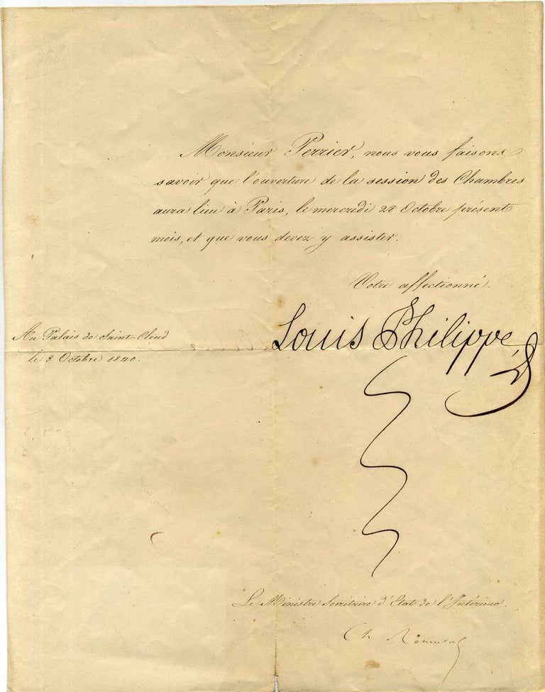 Item #015856 Document signed by Louis Philippe I (1773-1850) as King of France (1830-1848) during the period known as the July Monarchy. Louis Philippe.