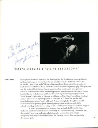 AGE OF ADOLESCENCE. Exhibition Catalog. Signed by Joseph Sterling.