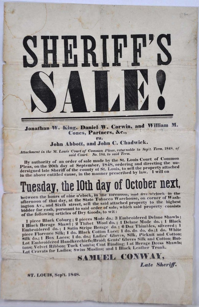 Item #016745 Sheriff's Sale! St. Louis 1848. [Broadside]. St. Louis Court of Common Pleas.