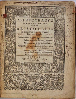 Item #016801 Aristotelis de Rhetorica seu arte Dicendi libre tres, Graecolat. Aristotle, Theodore...