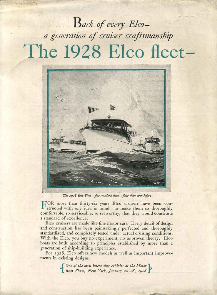 Item #017060 THE 1928 ELCO FLEET. [Promotional Manufacturer's Sales Pamphlet - Trade Catalog]. Elco Motor Boats.