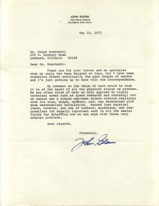 Item #017079 Letter typed and signed by Astronaut John Glenn. John Glenn
