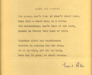 Item #017093 Poem typed and signed by Conrad Aiken originally published in the 1942 work...