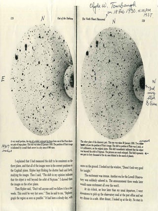 Item #017197 Printed photograph of the planet Pluto, signed and inscribed by astronomer Clyde W....