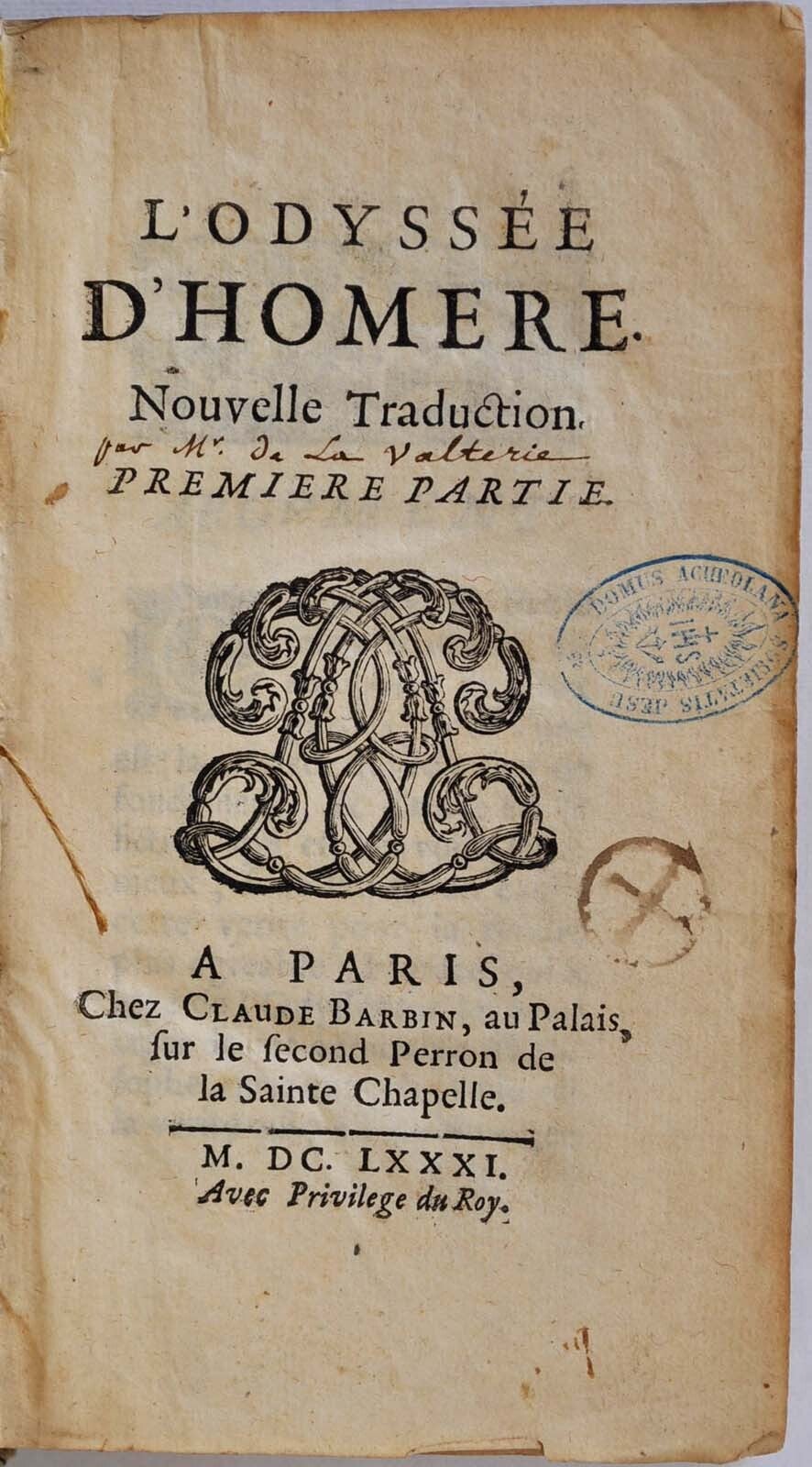 L'ODYSSEE D'HOMERE Noubelle Traduction. Two volume set | Homer