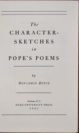 THE CHARACTER - SKETCHES IN POPE'S POEMS.
