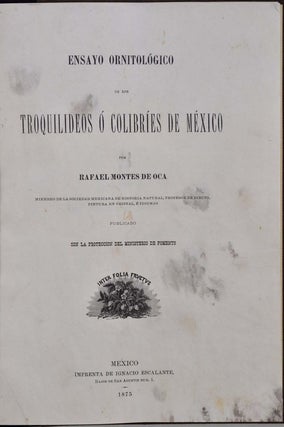 ENSAYO ORNITOLOGICO de los TROQUILIDEOS o COLIBRIES de MEXICO.