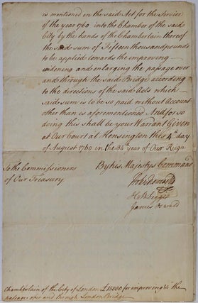 King's Warrant (document) relating to London Bridge signed by King George II.