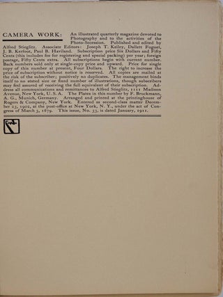 CAMERA WORK XXXIII. Number 33. A Photographic Quarterly Edited and Published by Alfred Stieglitz.