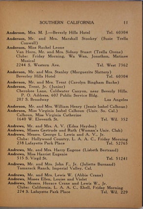 SOUTHWEST BLUE BOOK 1922-1923. A Society Directory of Names, Addresses, Telephone Numbers, Names of Clubs and Their Officers.