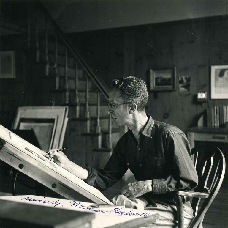 Item #019026 Photograph of Norman Rockwell in his studio, signed by Norman Rockwell (1894-1978). Norman Rockwell.