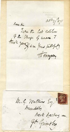 Item #019028 Letter handwritten and signed by Alfred Lord Tennyson (1809-1892). Alfred Lord Tennyson