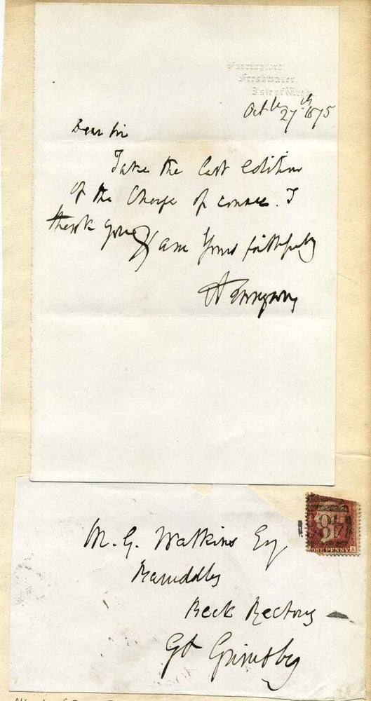 Item #019028 Letter handwritten and signed by Alfred Lord Tennyson (1809-1892). Alfred Lord Tennyson.