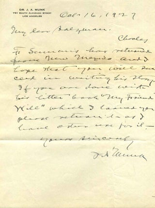 THE STORY OF THE MUNK LIBRARY OF ARIZONIANA. Signed by Joseph A. Munk. With a letter handwritten and signed by Joseph A. Munk.