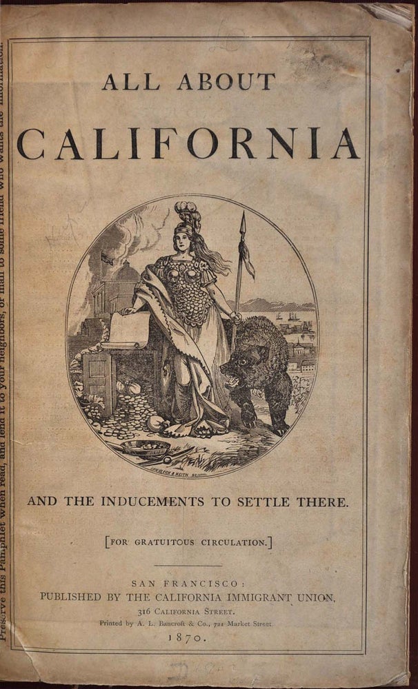 Item #019095 ALL ABOUT CALIFORNIA and the Inducements to Settle There. John S. Hittell.