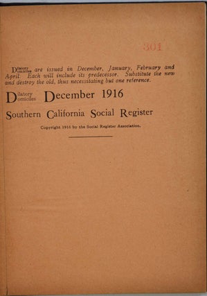 SOCIAL REGISTER, SOUTHERN CALIFORNIA, LOS ANGELES, PASADENA, 1917. Vol. XXXI, No. 13.