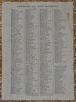 PROGRAM FOR THE AMERICAN TESTIMONIAL BANQUET TO HENRY M. STANLEY. Signed by Henry M. Stanley and officers of the Advance Command of the Emin Pasha Relief Expedition. Additionally signed by 23 banquet attendees, including the artist J. McNeil Whistler and the photographer who produced the portraits in this publication Henry Van Der Weyde.