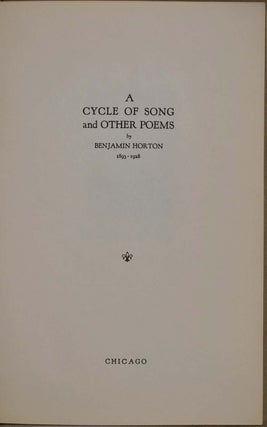 A CYCLE OF SONG AND OTHER POEMS.