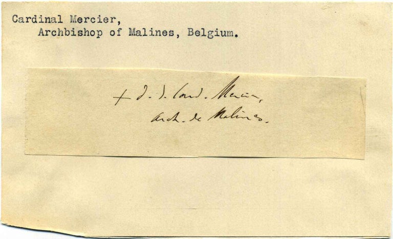 Item #019528 Autograph of Cardinal Desire-Felicien-Francois-Joseph Mercier (1851-1936). Joseph Mercier.