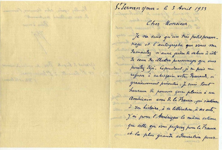Item #019541 Letter handwritten and signed by Elie Augustin Boe (1853-1939). Elie Augustin Boe.