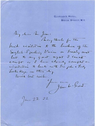 Item #019544 Letter Handwritten and signed by James W. Gerard (1867-1951). James W. Gerard