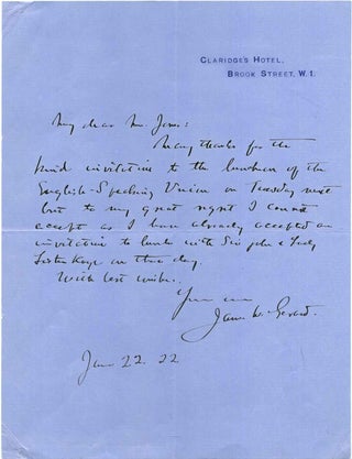 Item #019544 Letter Handwritten and signed by James W. Gerard (1867-1951). James W. Gerard