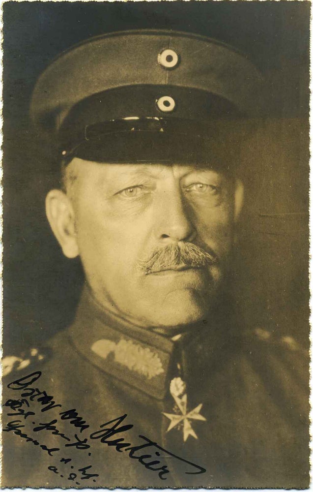 Item #019547 Photographic postcard signed and inscribed by Oscar von Hutier (1857-1934). Oscar von Hutier.