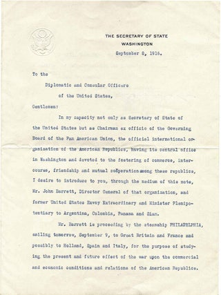 Item #019553 Typed letter signed by Robert Lansing (1864-1928). Robert Lansing