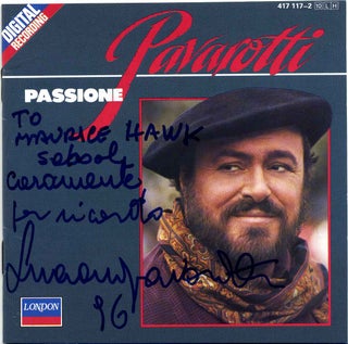 Item #019633 Compact Disc recording with printed insert signed by Luciano Pavarotti. Luciano...