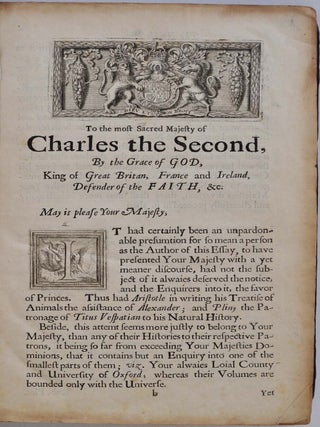 THE NATURAL HISTORY OF OXFORD-SHIRE, Being an Essay Toward the Natural History of England.