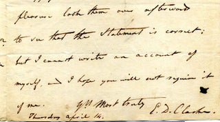 Handwritten and signed letter from E. D. Clarke to his publisher William Davies.