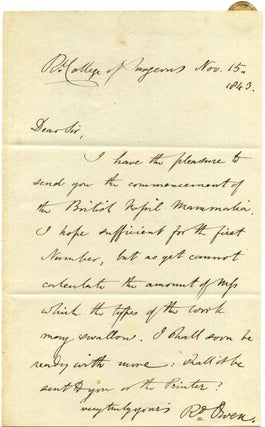 A HISTORY OF BRITISH FOSSIL MAMMALS, AND BIRDS. With a letter handwritten and signed by Richard Owen.