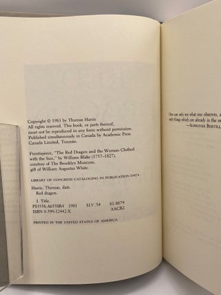 RED DRAGON. Signed by Thomas Harris.