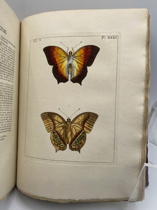 ILLUSTRATIONS OF NATURAL HISTORY. Wherein are exhibited Upwards of Two Hundred and Forty Figures of Exotic Insects, According to their different Genera; Very few of which have hitherto been figured by any Author, Being engraved and coloured from Nature, with the greatest Accuracy, and under the Author's own Inspection. On Copper-Plates. With a particular Description of each Insect: Interspersed with Remarks and Reflections on the Nature and Properties of many of them. To which is added, a Translation into French. Three volume set.