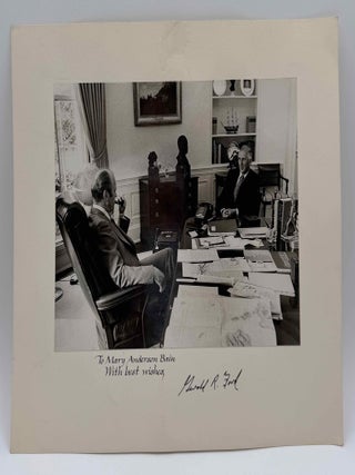 Photograph of Gerald R. Ford and Sidney R. Yates in the Oval Office. Signed by Gerald R. Ford