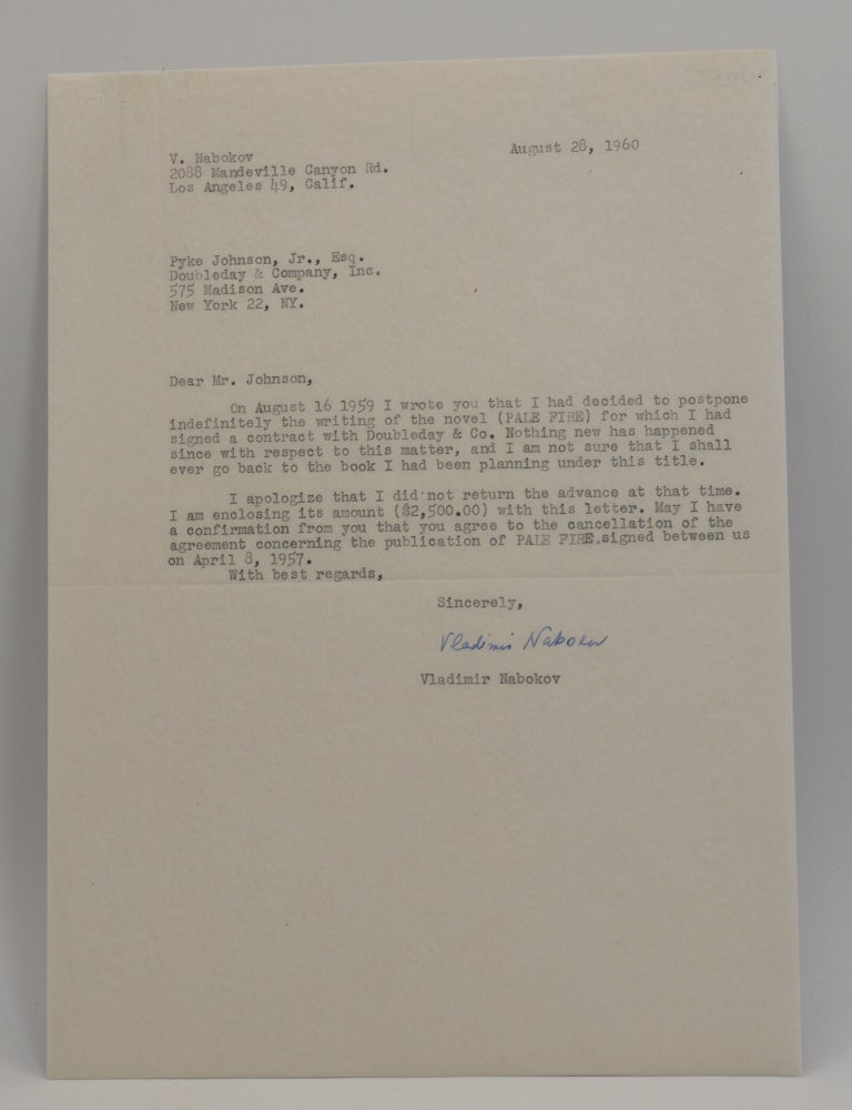 Item #020539 Typed letter signed by Vladimir Nabokov. Vladimir Nabokov.
