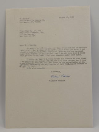 Typed letter signed by Vladimir Nabokov. Vladimir Nabokov.