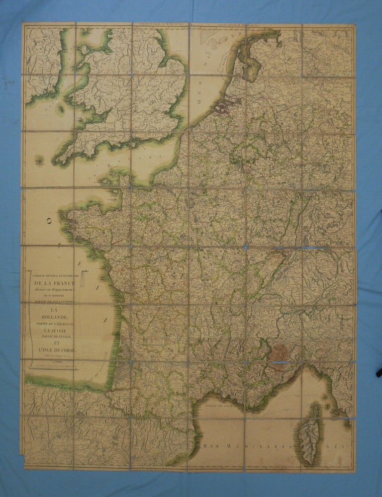 Item #020567 Tableau general et itineraire de la France divisee en departemens, ou se trouvent partie de l'Angleterre, la Hollande, partie de l'Alemagne, la Suisse. Partie de l'Italie et l'Isle de Corse. Paul-Andr? Basset.