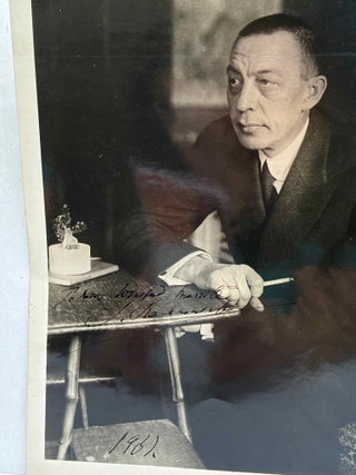 Photograph signed and inscribed by Sergei Rachmaninoff.