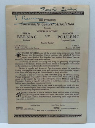 Concert program signed by Francis Poulenc and Pierre Bernac