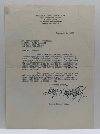 Typed letter signed by Serge Koussevitzky