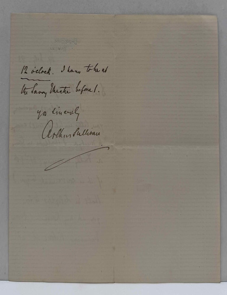Item #020624 Letter handwritten and signed by Arthur Sullivan. Arthur Sullivan.