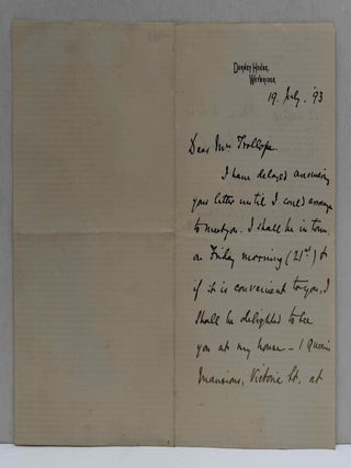 Letter handwritten and signed by Arthur Sullivan.