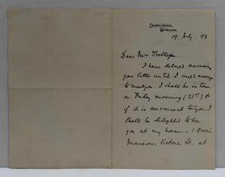 Letter handwritten and signed by Arthur Sullivan.
