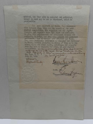 Contract SIGNED BY GEORGE GERSHWIN regarding the use of "Rhapsody in Blue" and the...