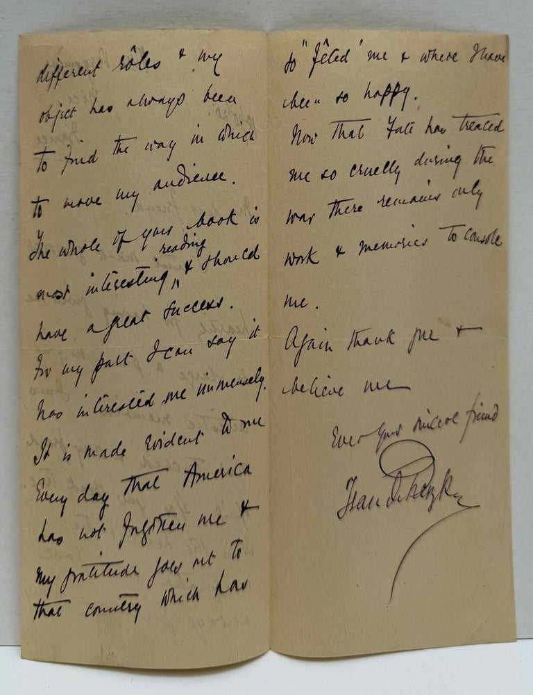 Item #020631 Letter handwritten and signed by Jean de Reszke. Jean de Reszke.
